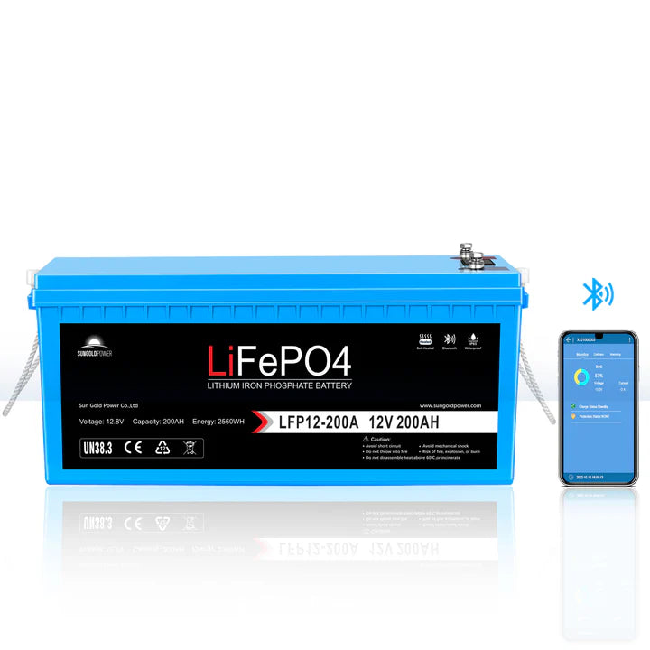 12V  200Ah LiFePo4 Deep Cycle Lithium Battery Bluetooth / Self-Heating / IP65