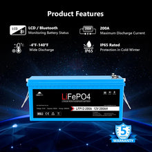 Load image into Gallery viewer, 12V  200Ah LiFePo4 Deep Cycle Lithium Battery Bluetooth / Self-Heating / IP65
