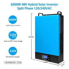 Load image into Gallery viewer, 6000W 48V Hybrid Solar Inverter Split Phase 120/240VAC (Grid Feedback &amp; Batteryless)
